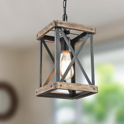 Lámpara colgante rústica de metal y madera para cocina dormitorio