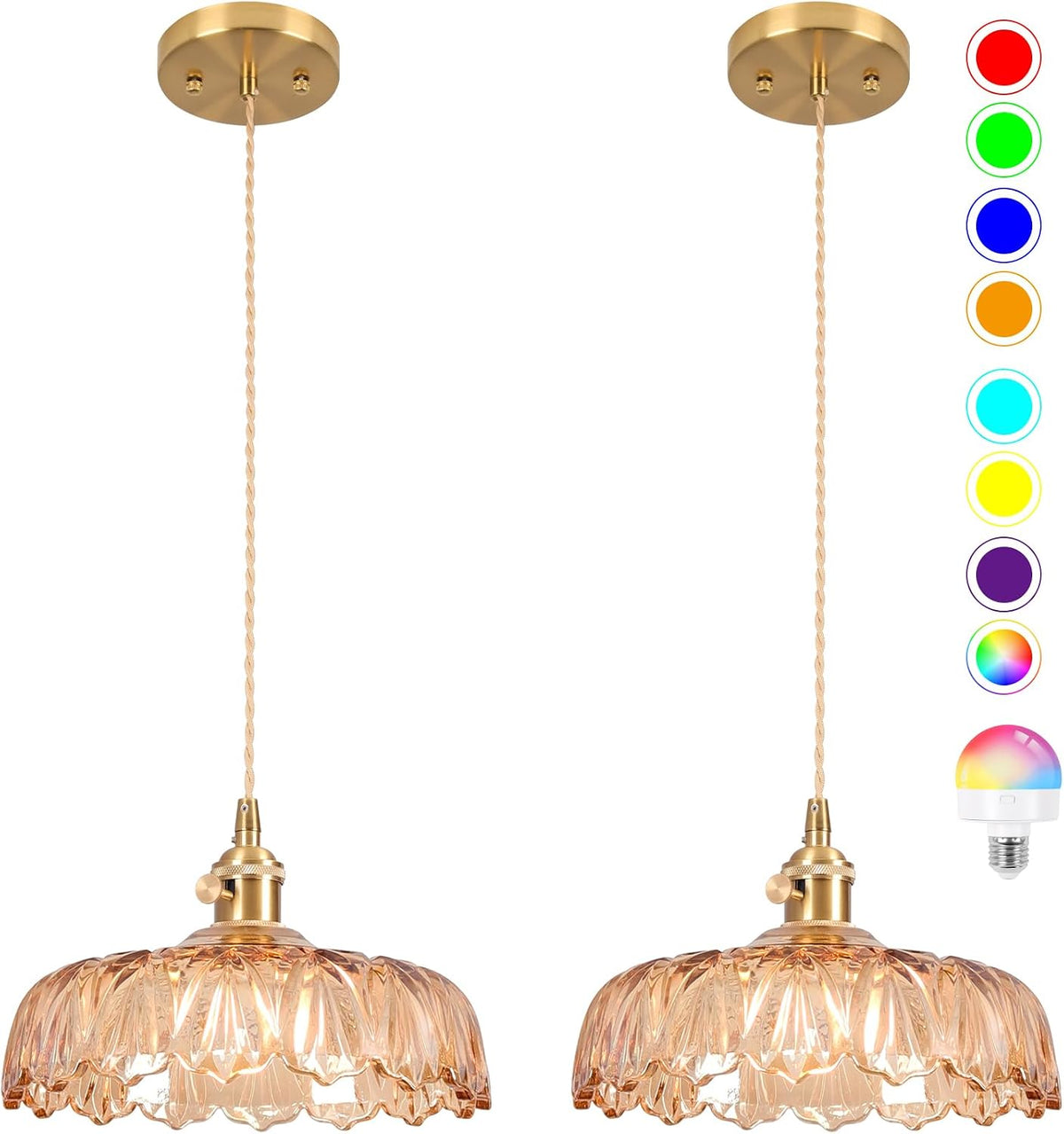 Lámpara colgante vintage RGB ajustable 9.4pulg isla cocina set 2