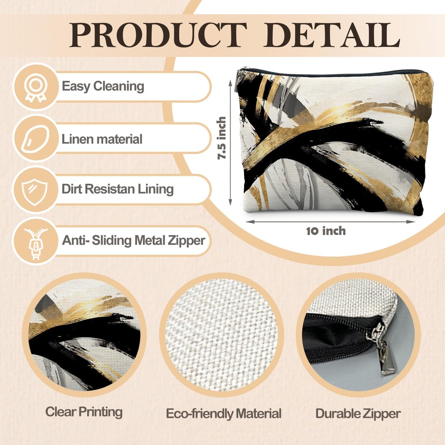 Bolsa maquillaje estuche cosméticos Boho negro dorado