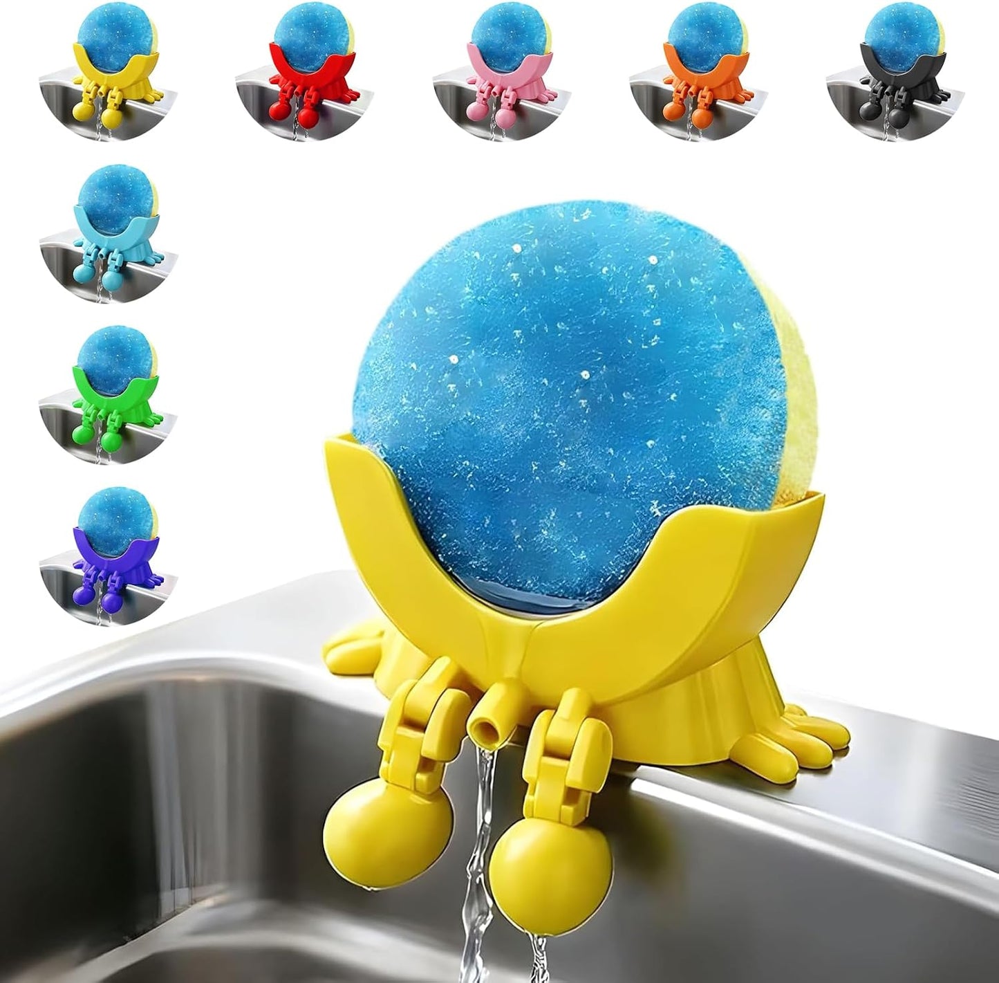 Soporte esponja colgante impreso 3D con drenaje amarillo