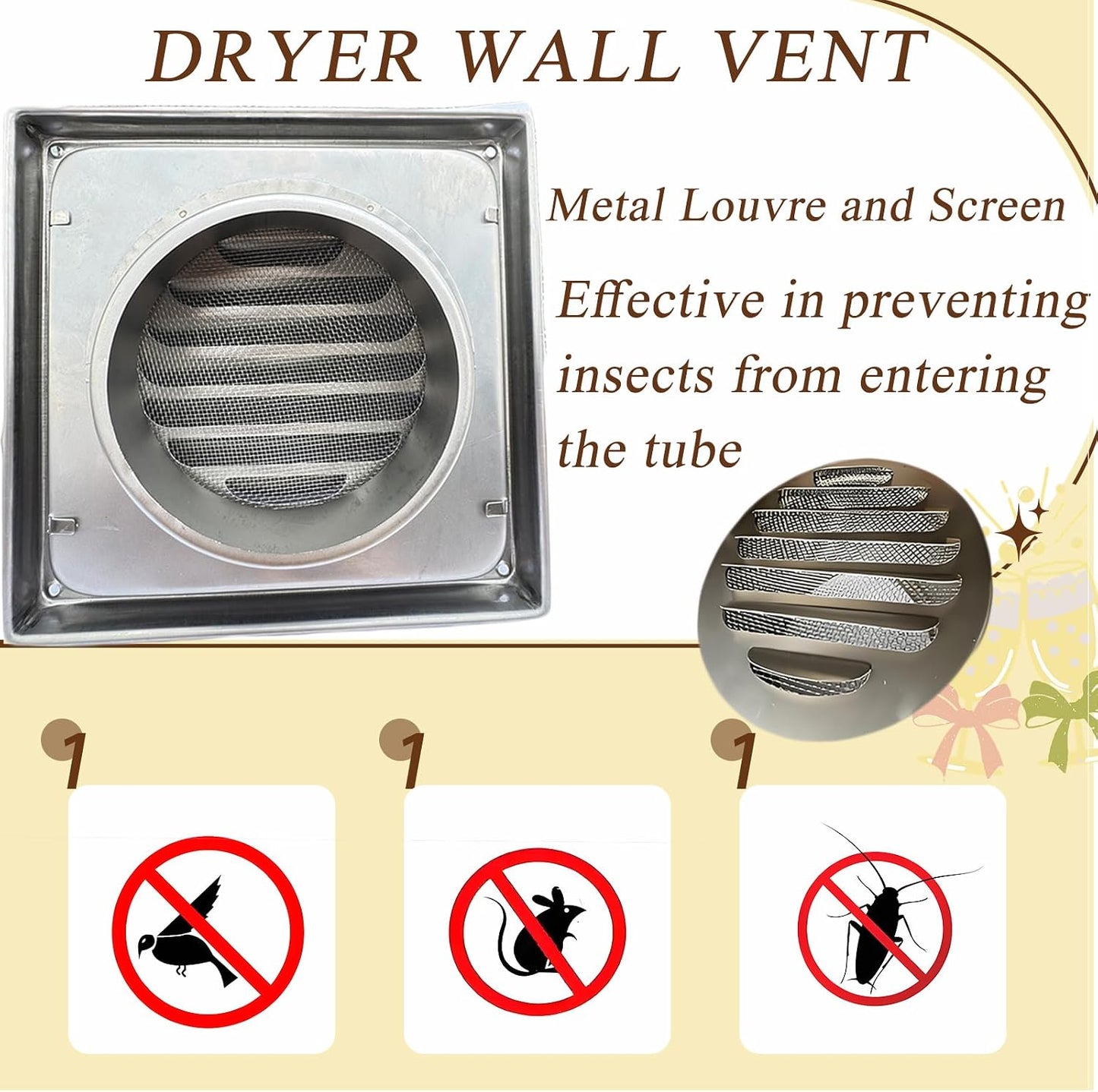 Cubierta ventilación secadora 6pulg acero inox 304 rejilla metal