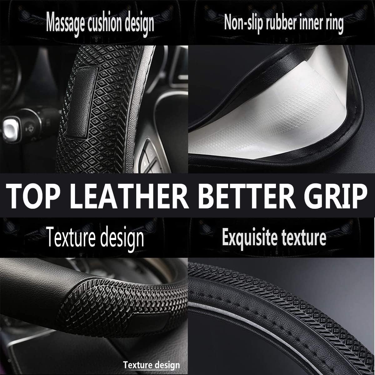 Funda volante forma D cuero negro mejor agarre universal