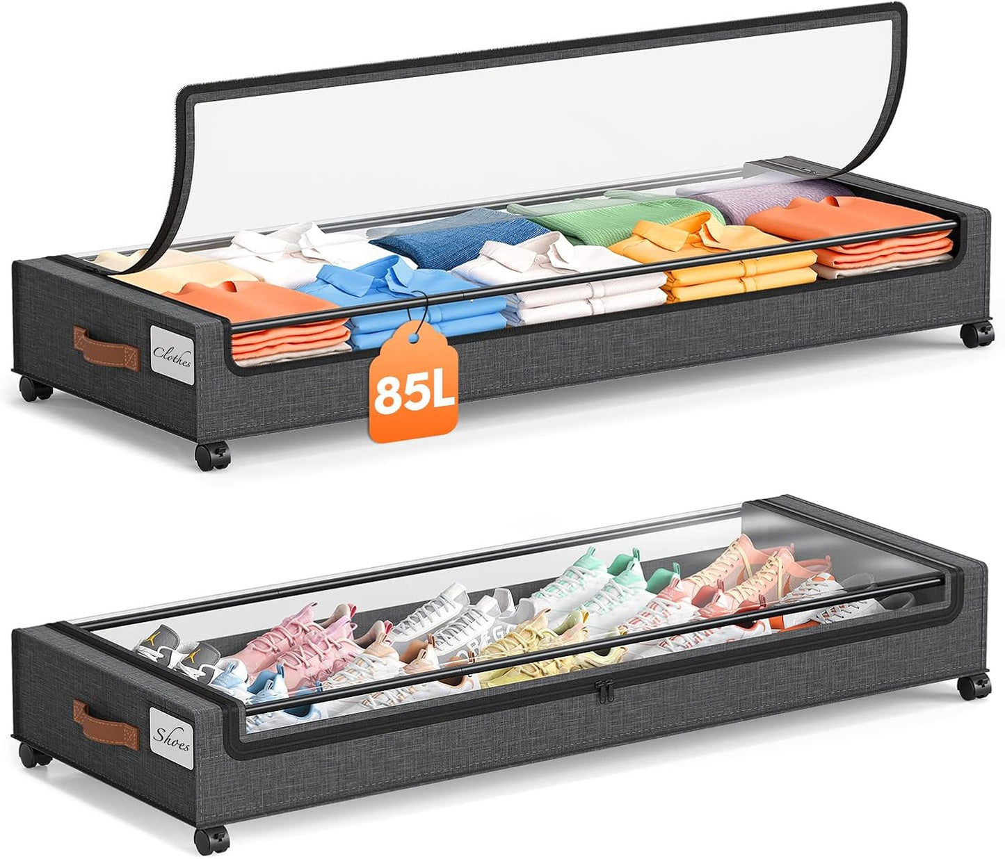 2 Cajas Almacenamiento Bajo Cama con Ruedas 85L