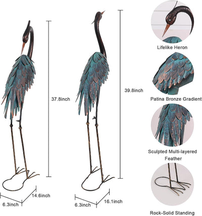 Estatuas garza metal 40x37pulg decoración jardín juego 2