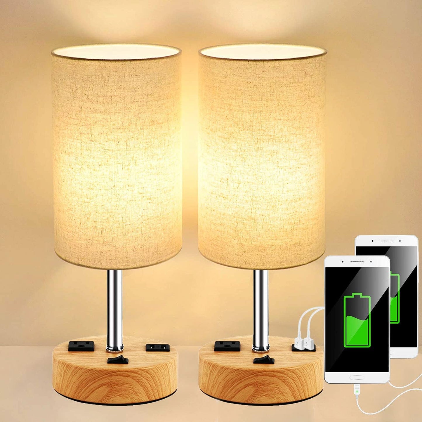 2 Pzas Lámpara Mesa USB Doble Puerto Carga Dormitorio Estudio