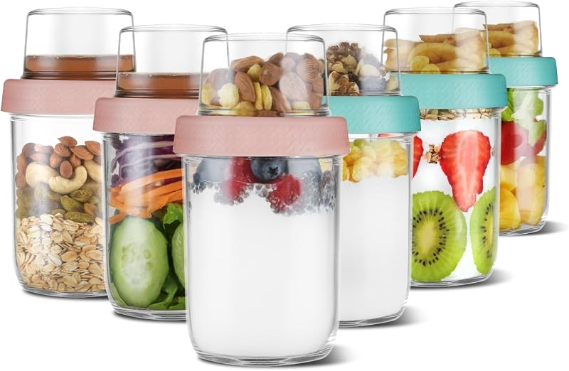 Recipientes vidrio 4 y 16oz con tapas set 6 tazas parfait