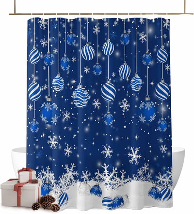 Cortina ducha Navidad con copos nieve 12 ganchos impermeable