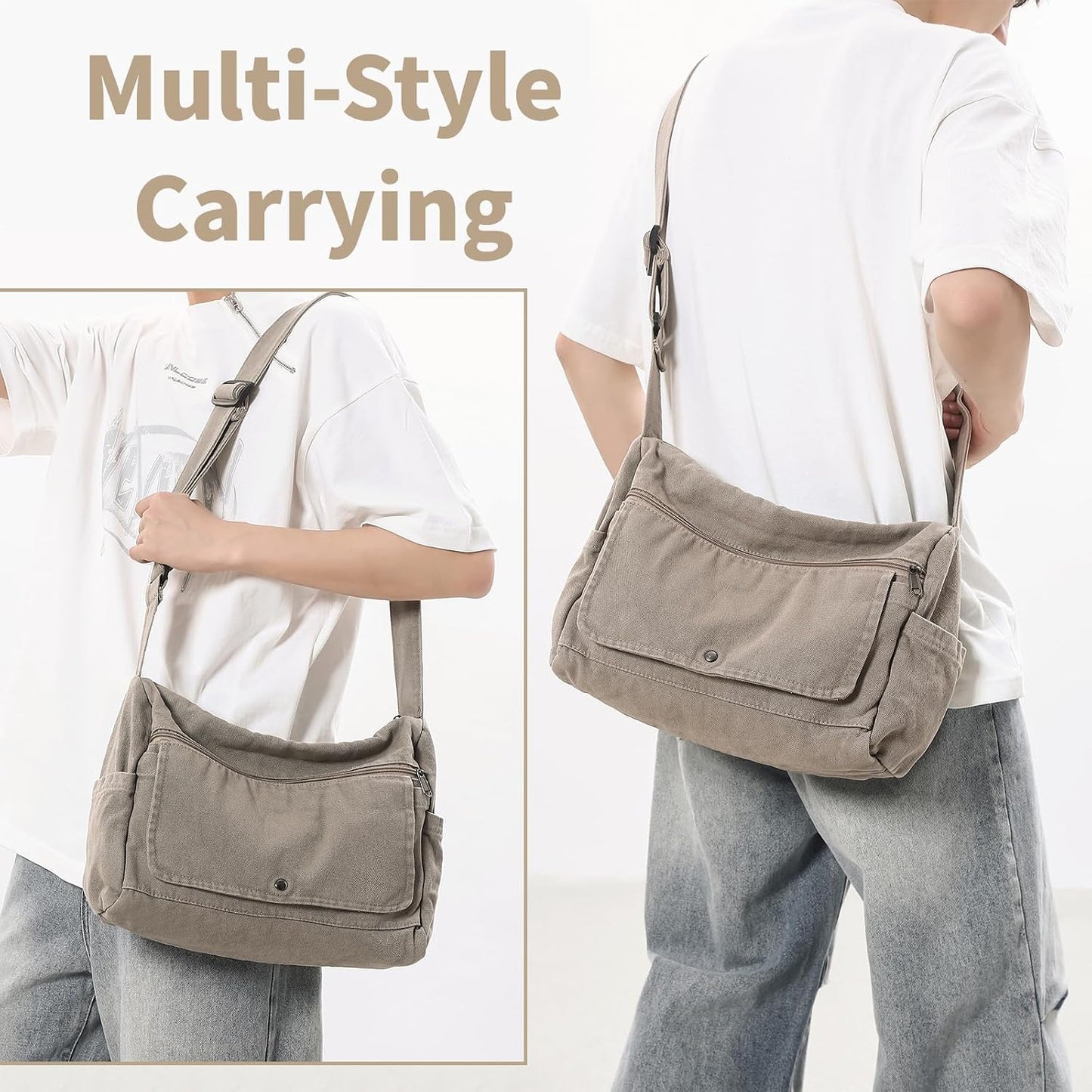 Bolso lona bandolera vintage con bolsillos