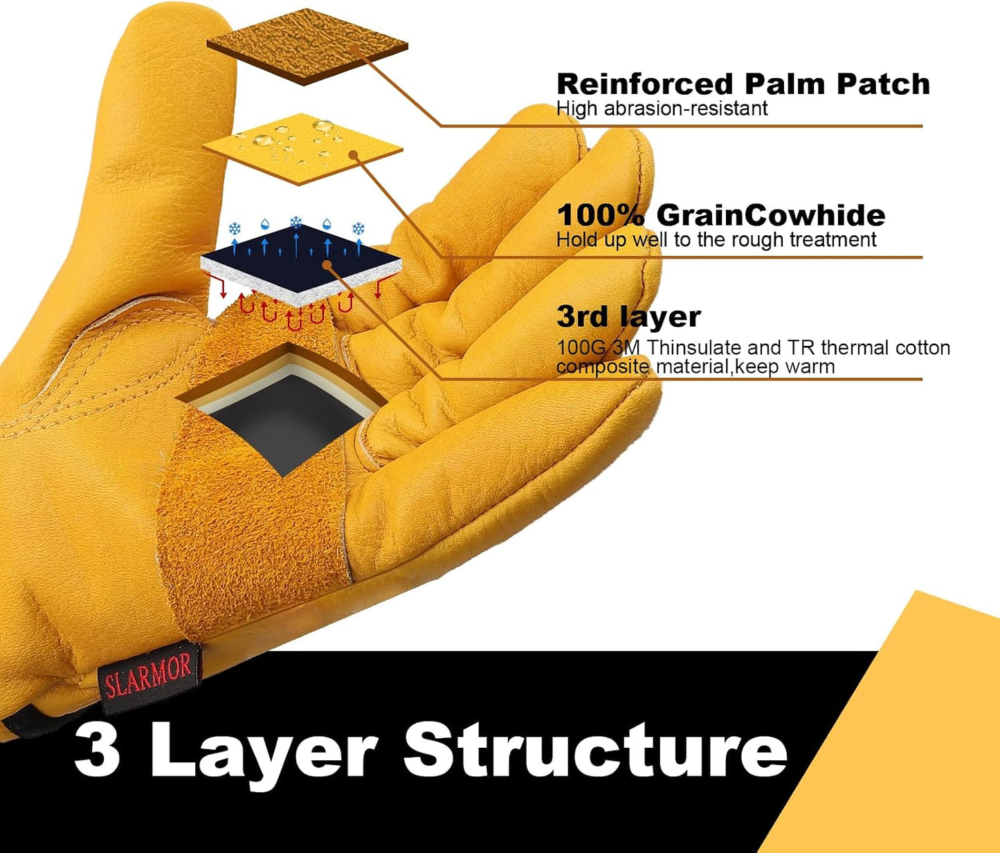 Guantes trabajo invierno cuero forro Thinsulate térmicos