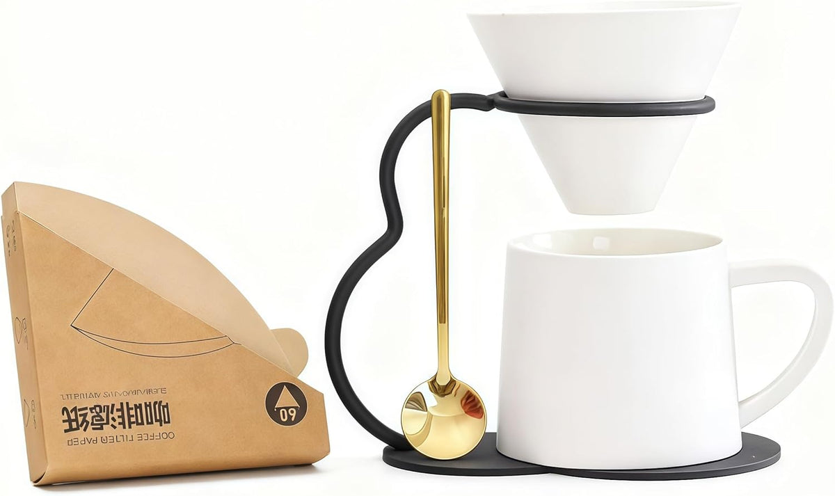 Juego de cafetera de cerámica con filtro V60 y soporte metálico 9 oz