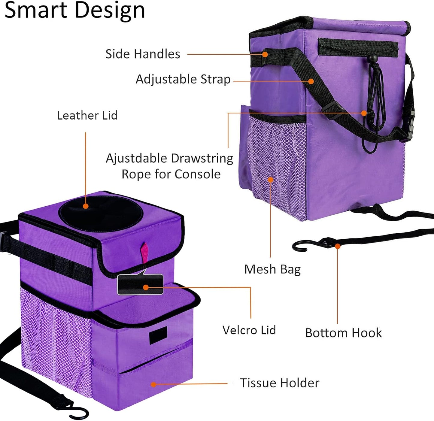 Cubo basura plegable coche 2.3gal púrpura