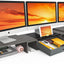 Soporte elevador triple para 2-3 monitores con ranura tablet