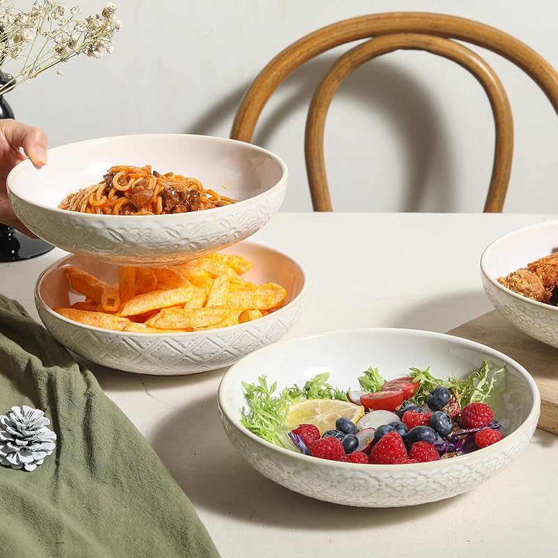 4 Pzas Cuencos Cerámica Pasta 8pulg 22oz Poco Profundos