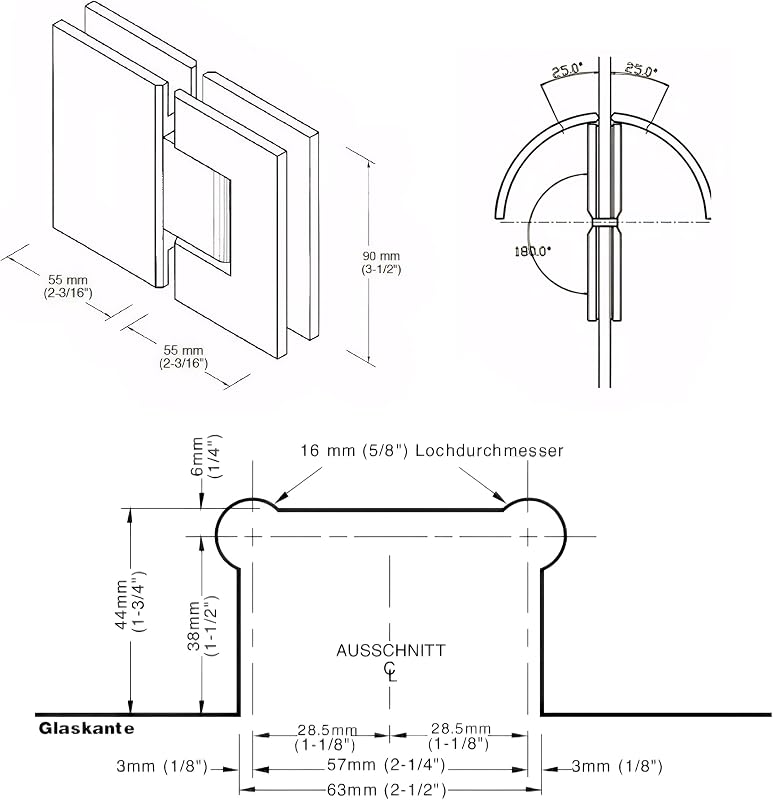 Bisagras puerta ducha 180 grados latón macizo artesanal