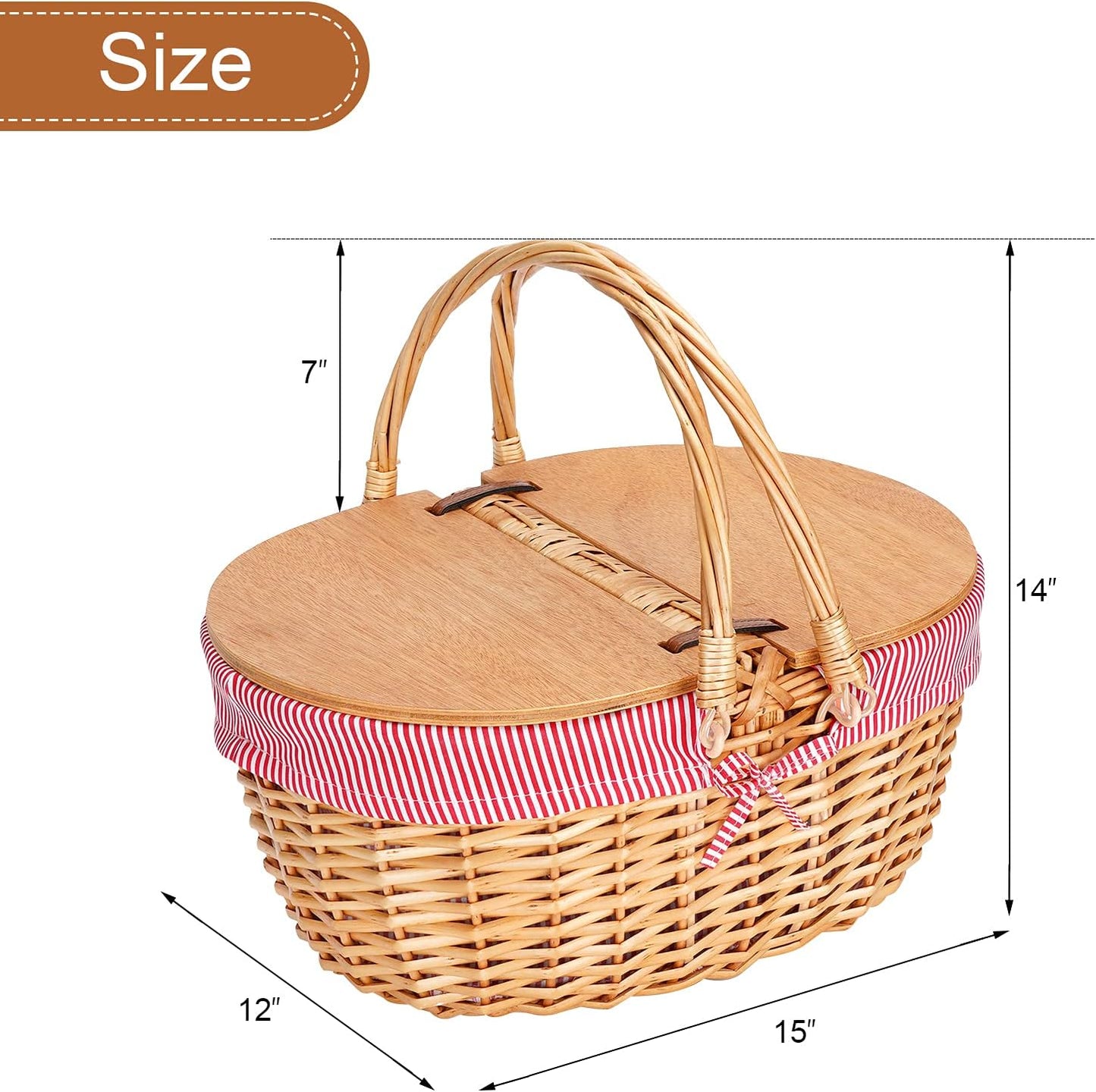Cesta picnic mimbre forro tapa dividida asa plegable vintage