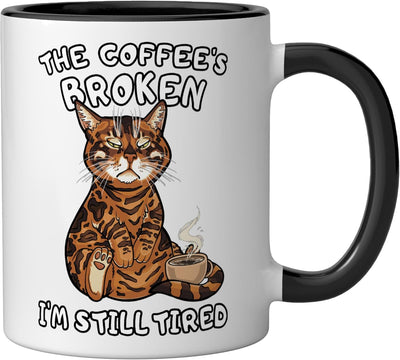 Taza de café para gato bengalí divertido con dibujo de cansancio