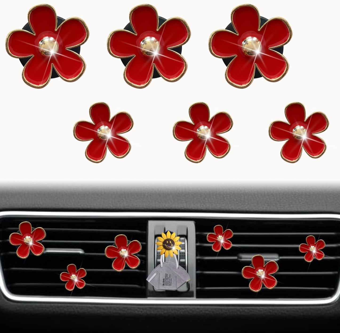 6 Pzas Clips Rojos Margarita para Salida Aire Coche con Gancho