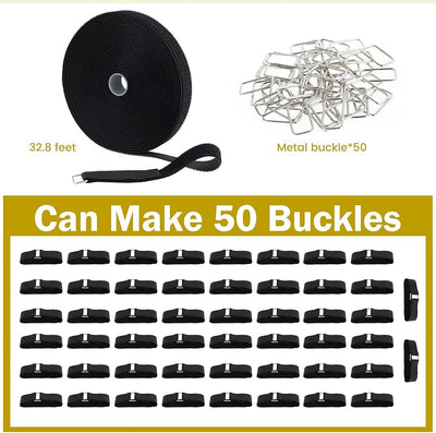 Cinta gancho y bucle 32.8ft con 50 hebillas metal