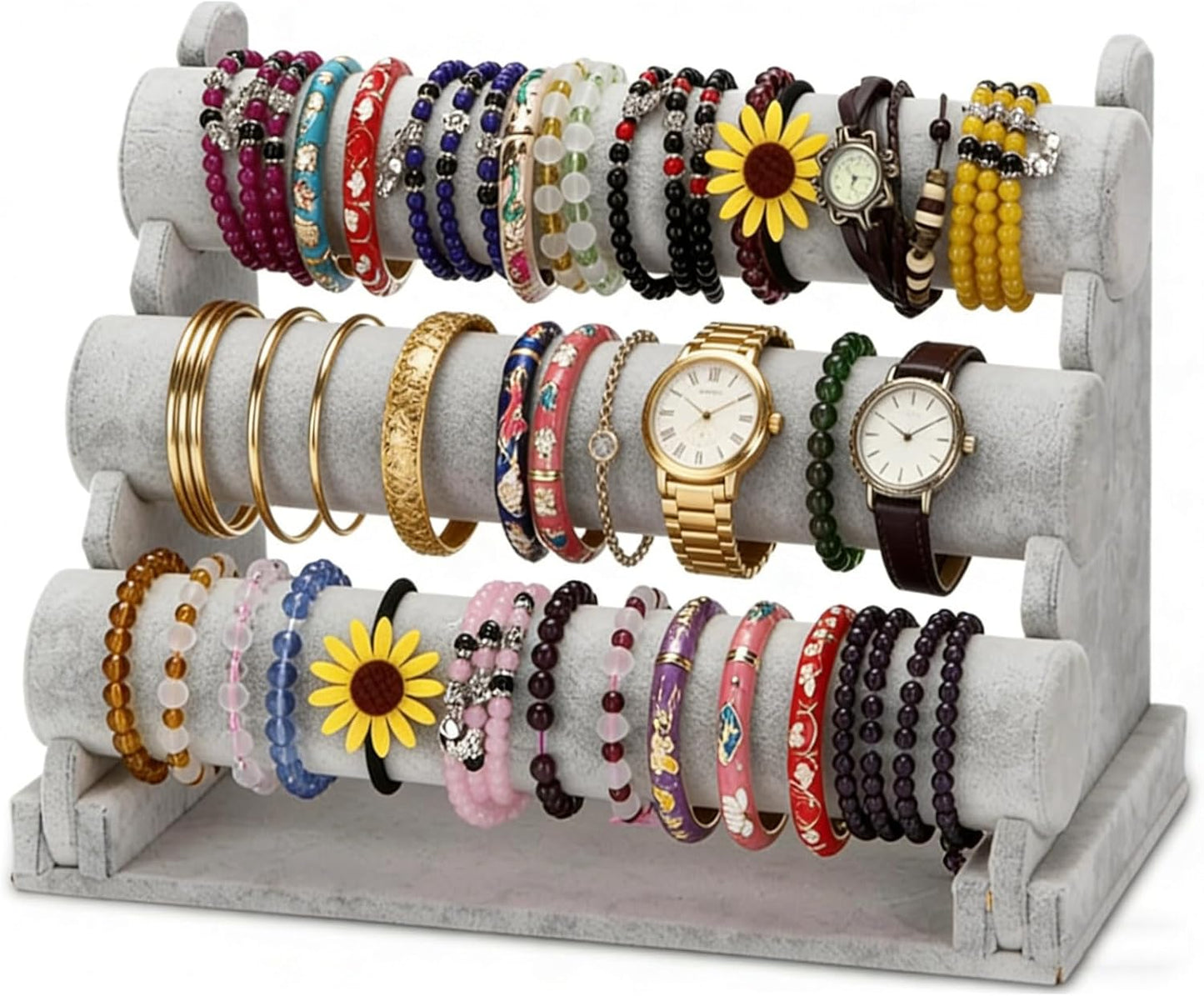 Soporte terciopelo 3 niveles para collares relojes
