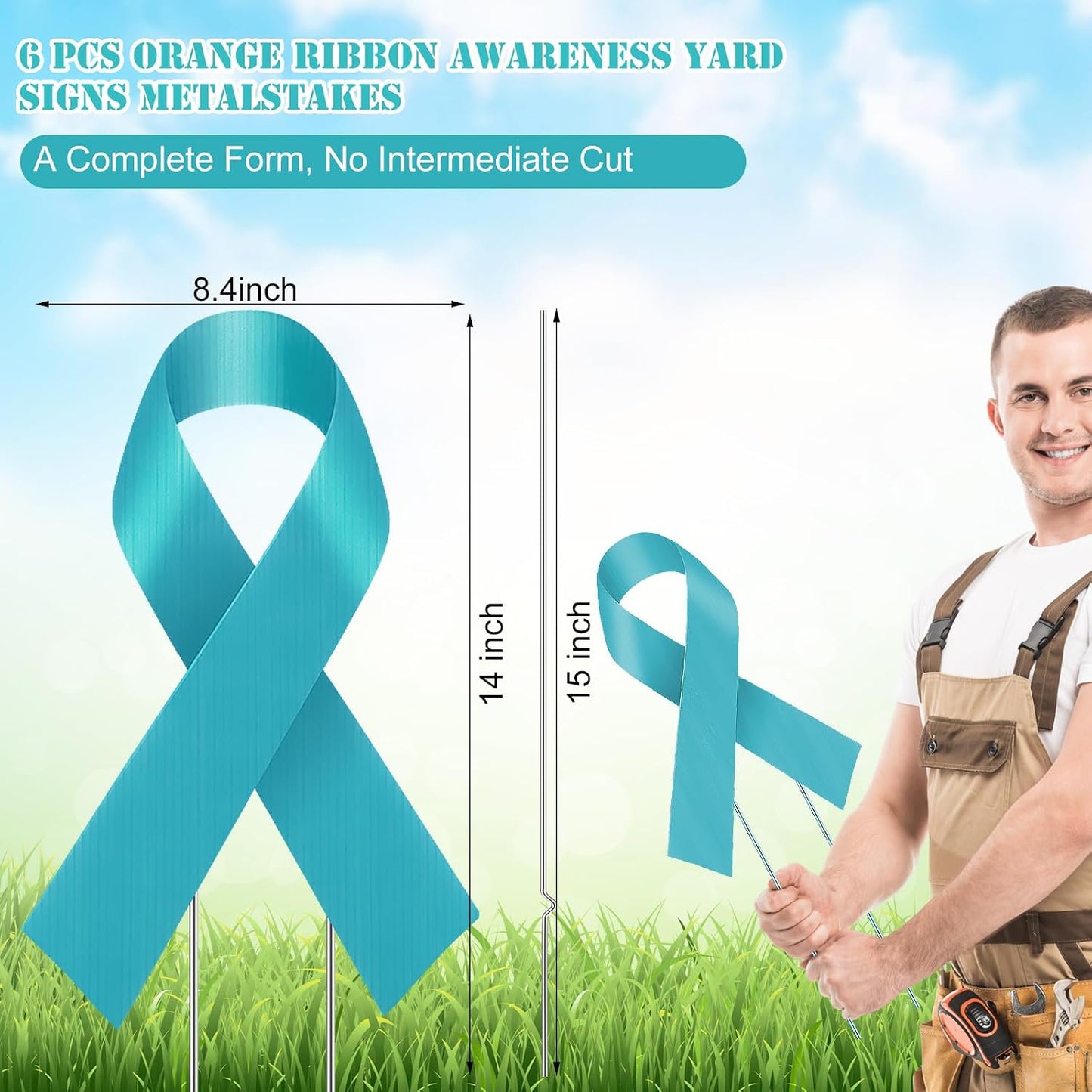 6 Carteles Cinta Verde Azulado Estacas 14" para TEPT