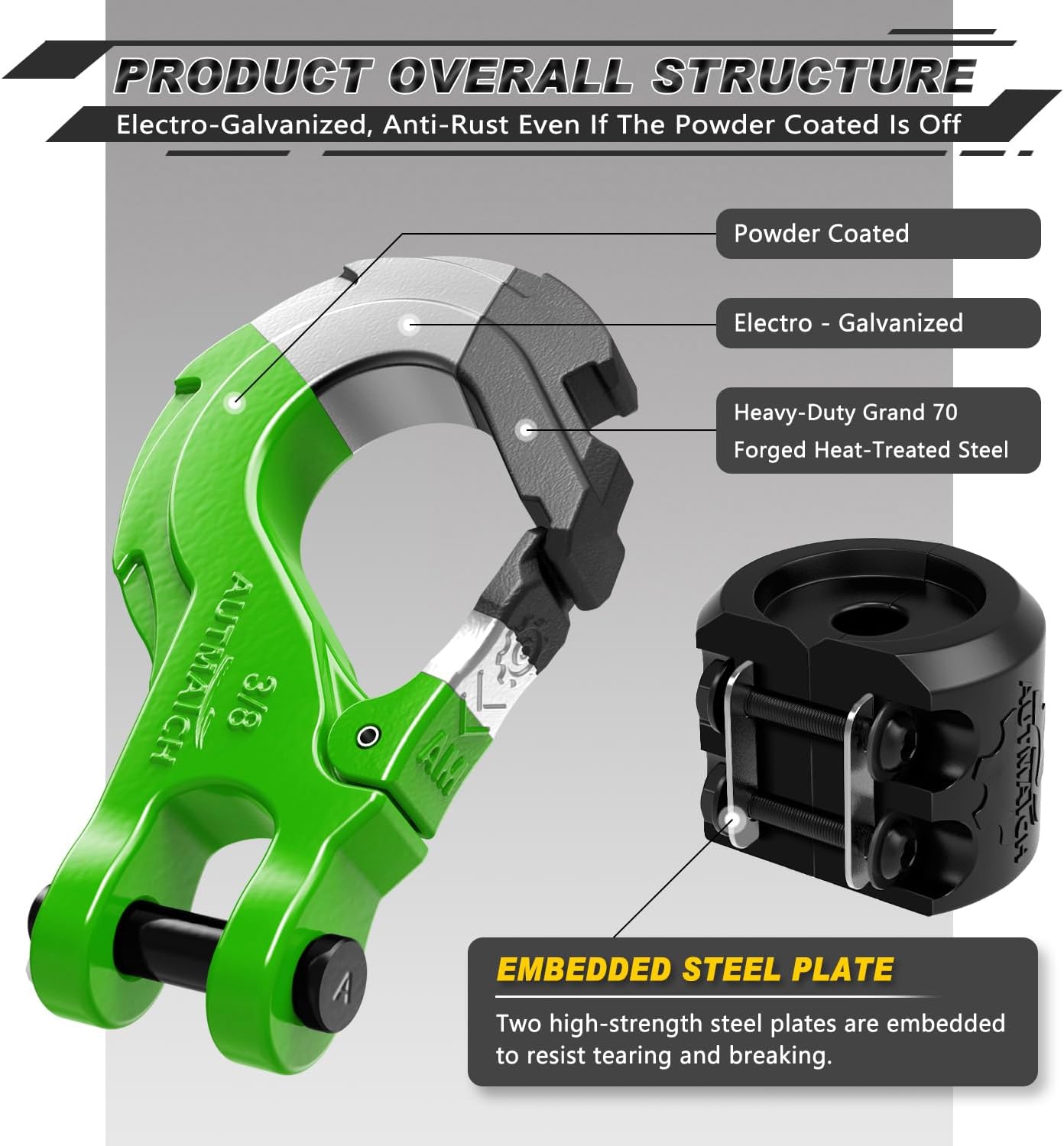 Gancho cabrestante 3/8" acero forjado grado 70