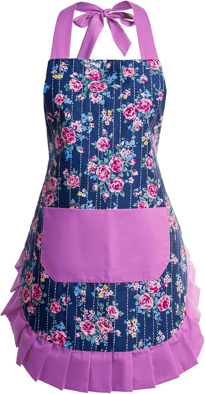 Delantal floral mujer bolsillos ajustable cocina