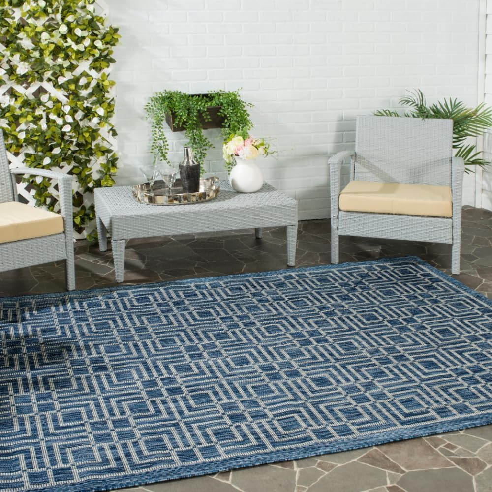 Alfombra lavable exterior 4x5ft7" azul marino y gris