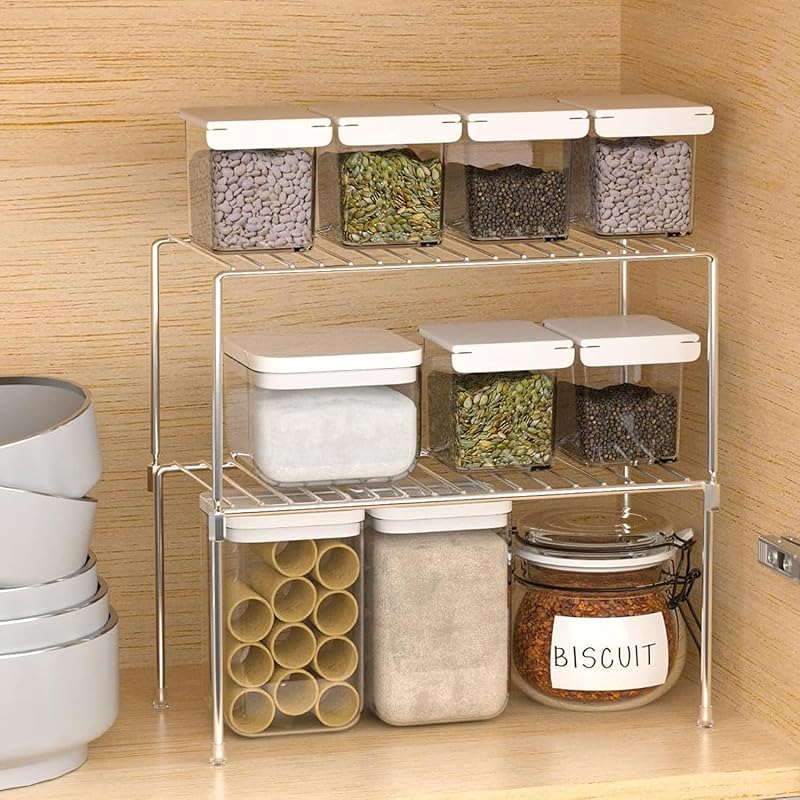 2 Pzas Estante Apilable Almacenamiento Cocina Cromado