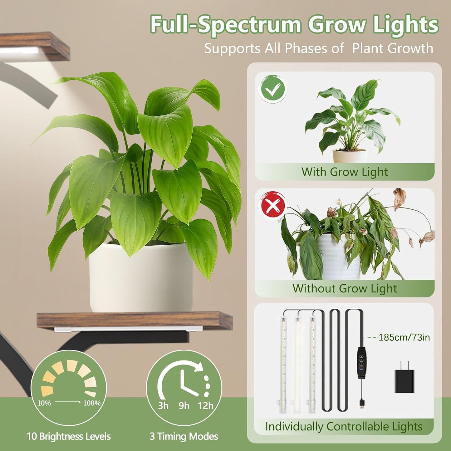 Soporte plantas interior con luces 5 niveles 30"