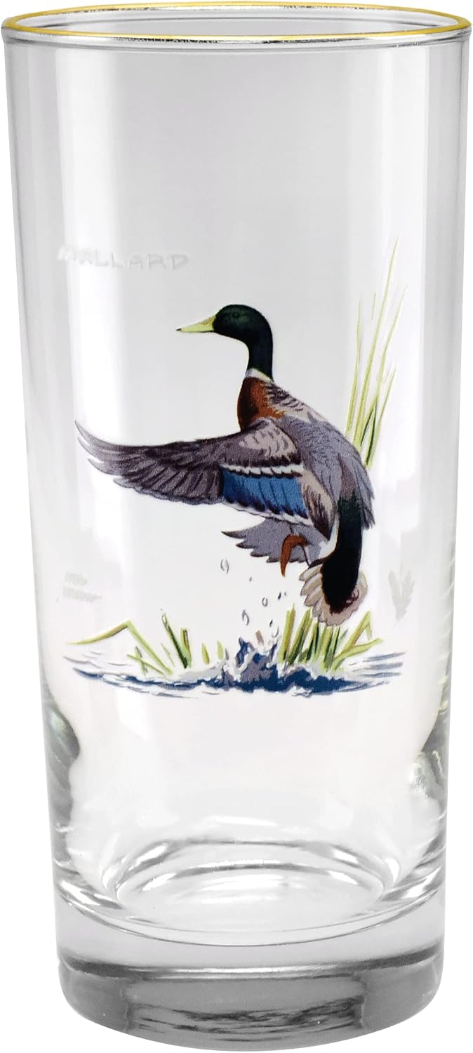Vasos enfriadores aves acuáticas borde dorado 15oz set 4