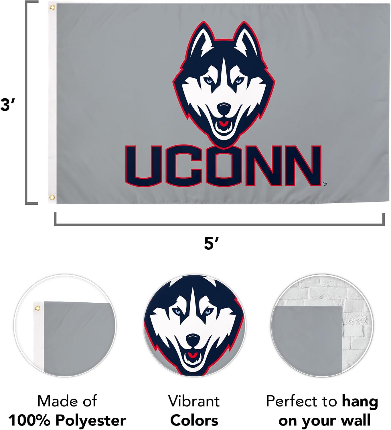 Bandera Huskies UConn 3x5ft tela poliéster duradera