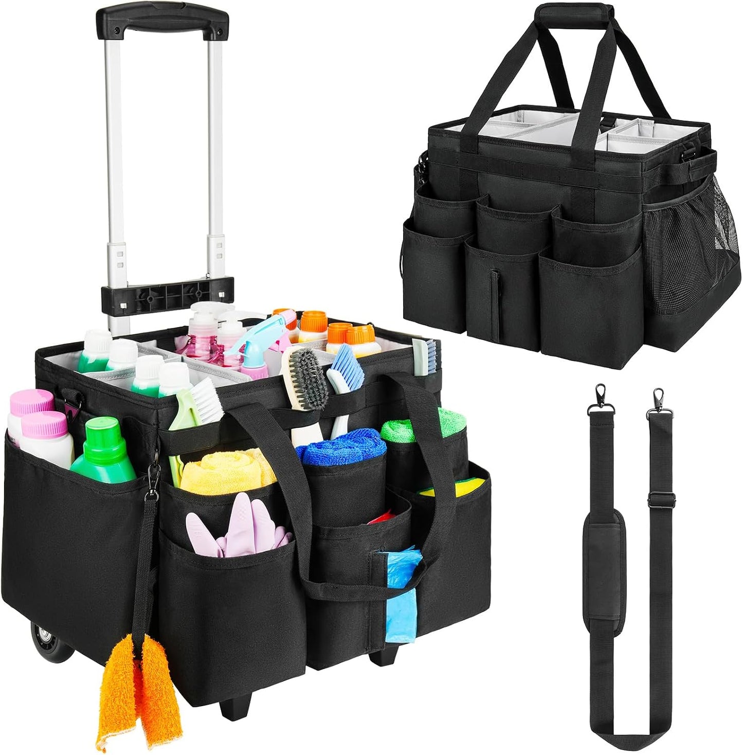 Bolsa limpieza rodante con carrito desmontable hombro negro