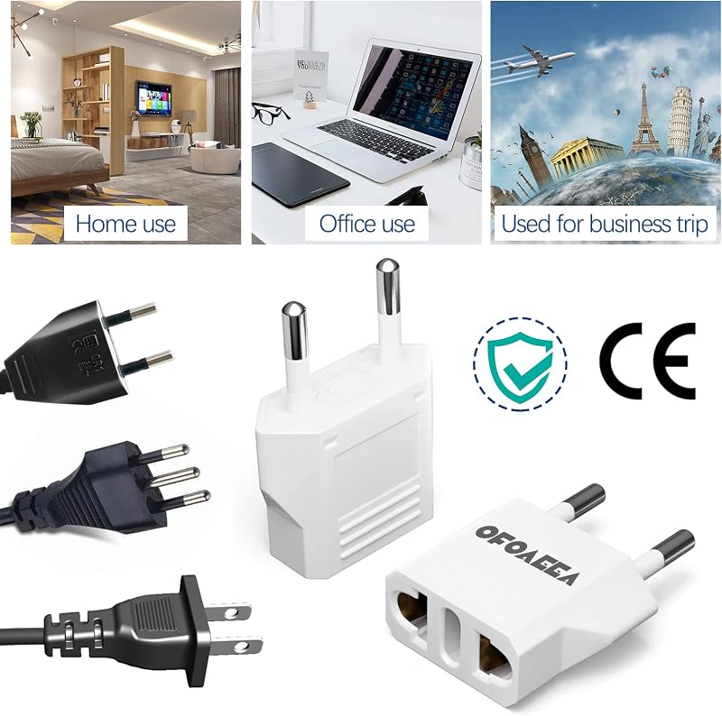 Adaptador enchufe EE.UU. a Europa tipo C/F 6 pzas