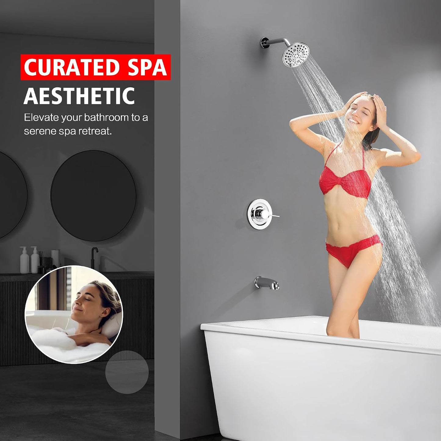 Set grifo bañera ducha 6 ajustes cromado pared