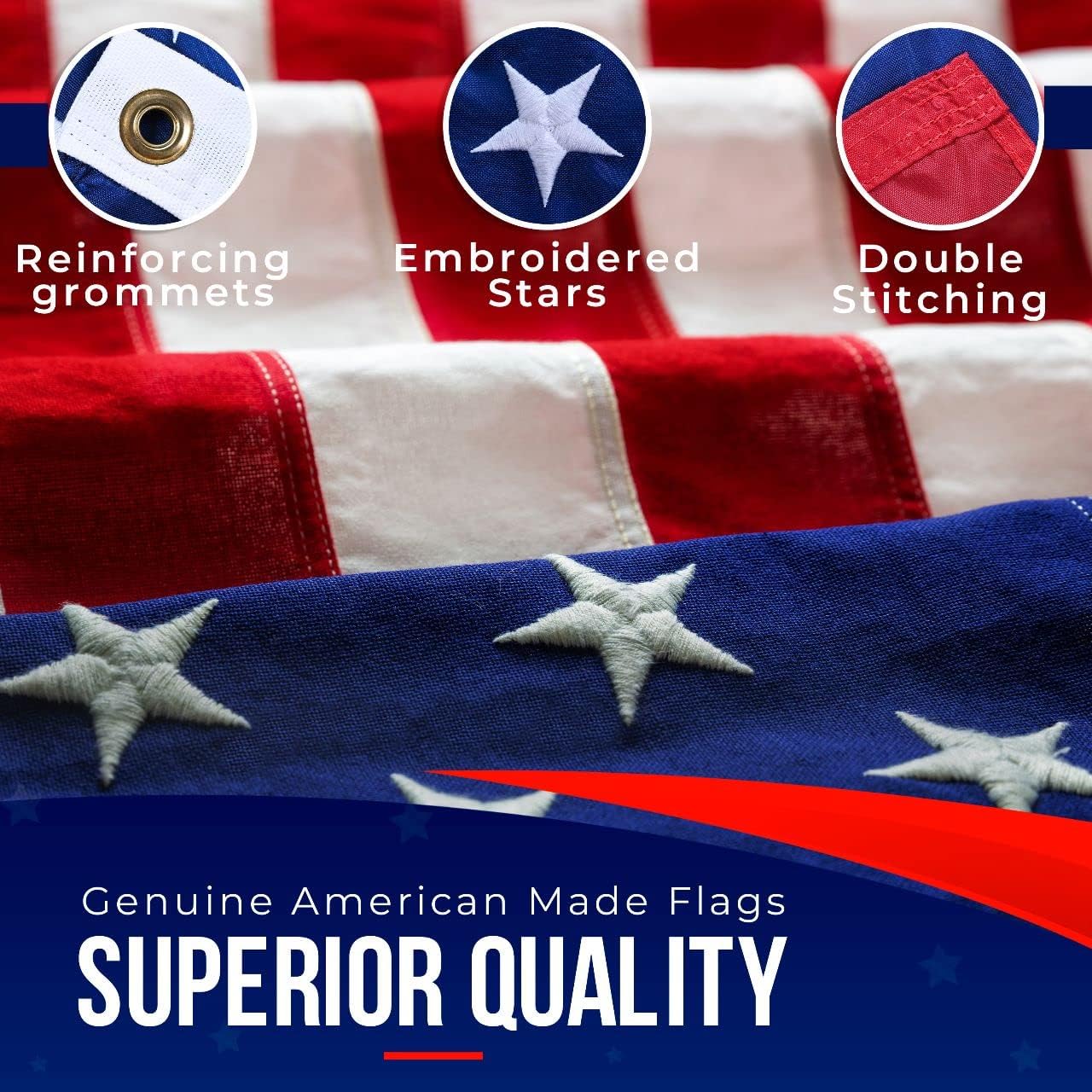 Bandera EE.UU. 8x12 premium resistente estrellas bordadas