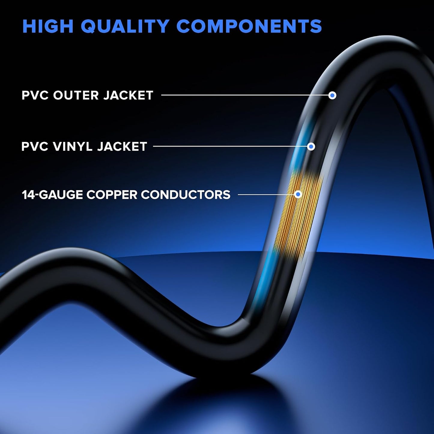 Cable extensión enchufe plano 6ft 14AWG negro 2 Pzas