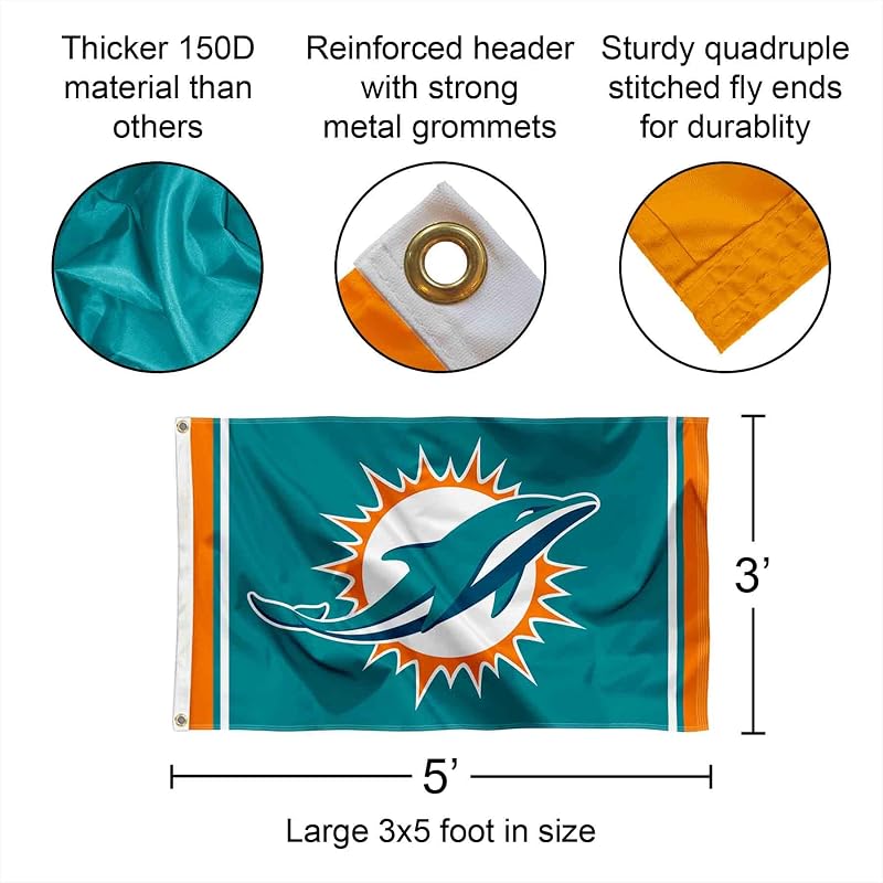 Bandera Miami Dolphins 3x5 para Decoración de Habitación