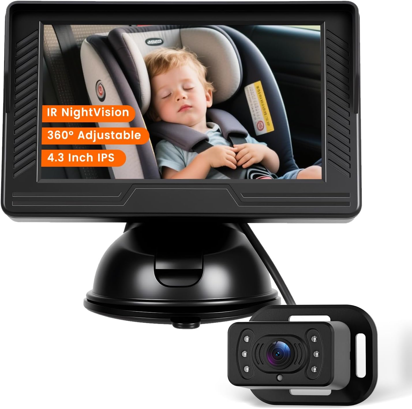 Cámara coche bebé HD 4.3pulg visión nocturna ajustable