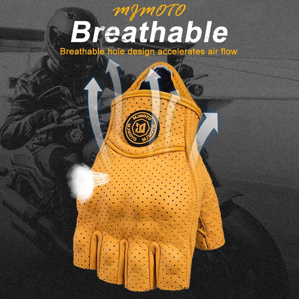 Guantes motocicleta cuero sin dedos verano hombre