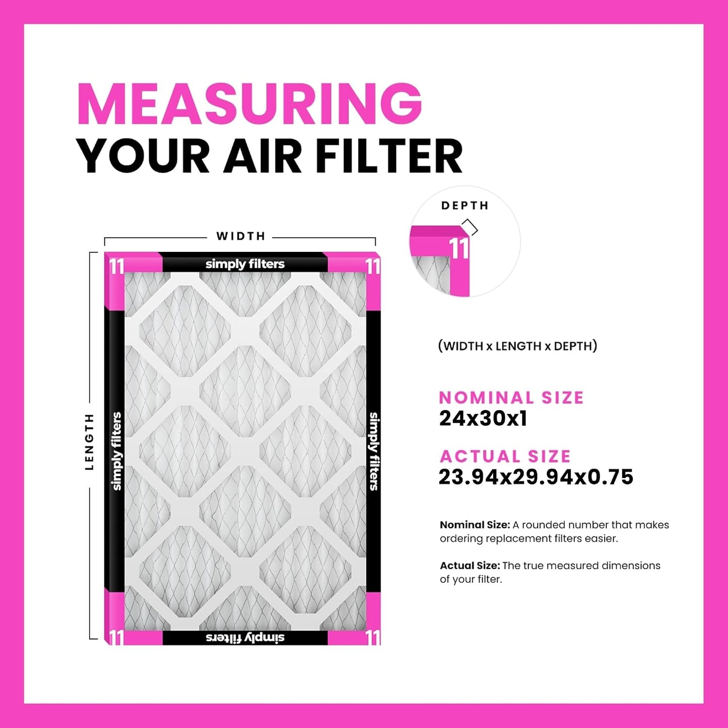Filtros aire MERV 11 24x30pulg pack 6 HVAC horno plisado