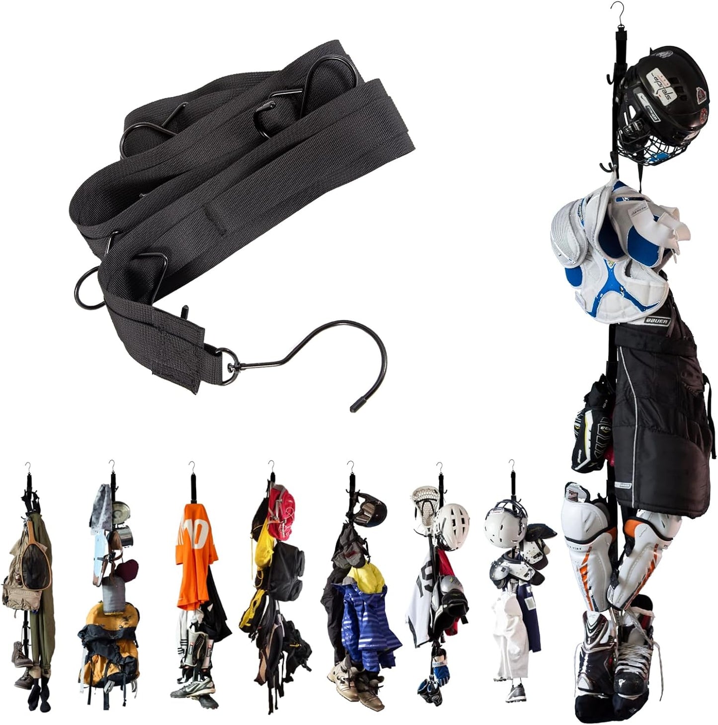 Percha hockey colgante 5 ganchos uso hogar y aire libre