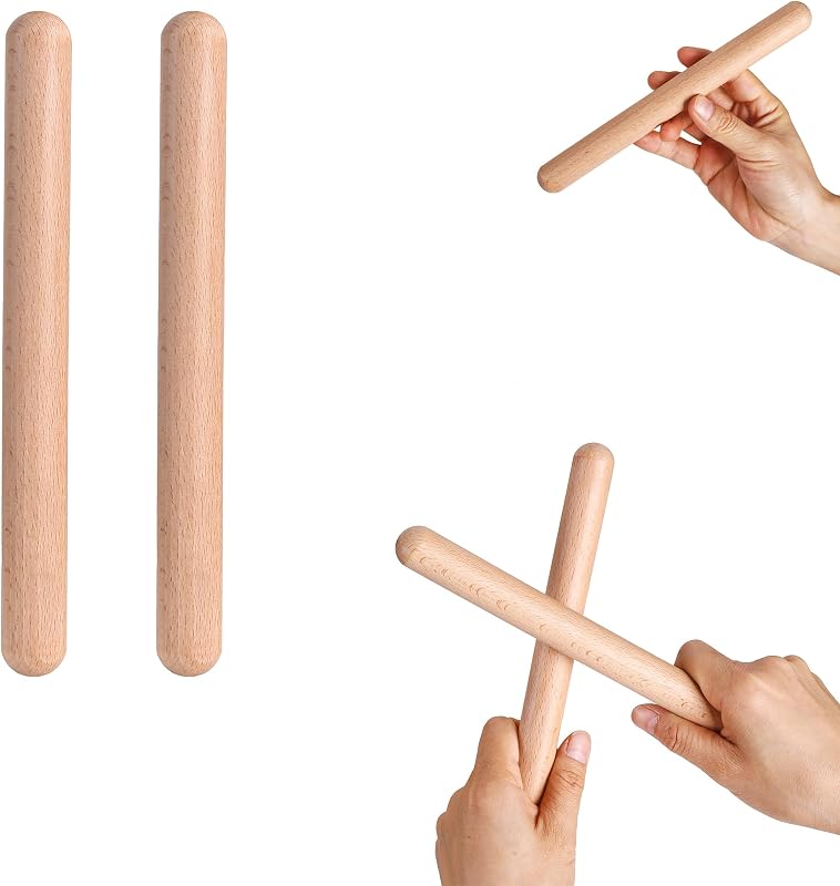 1 Par Palos Ritmo Madera Natural 8pulg