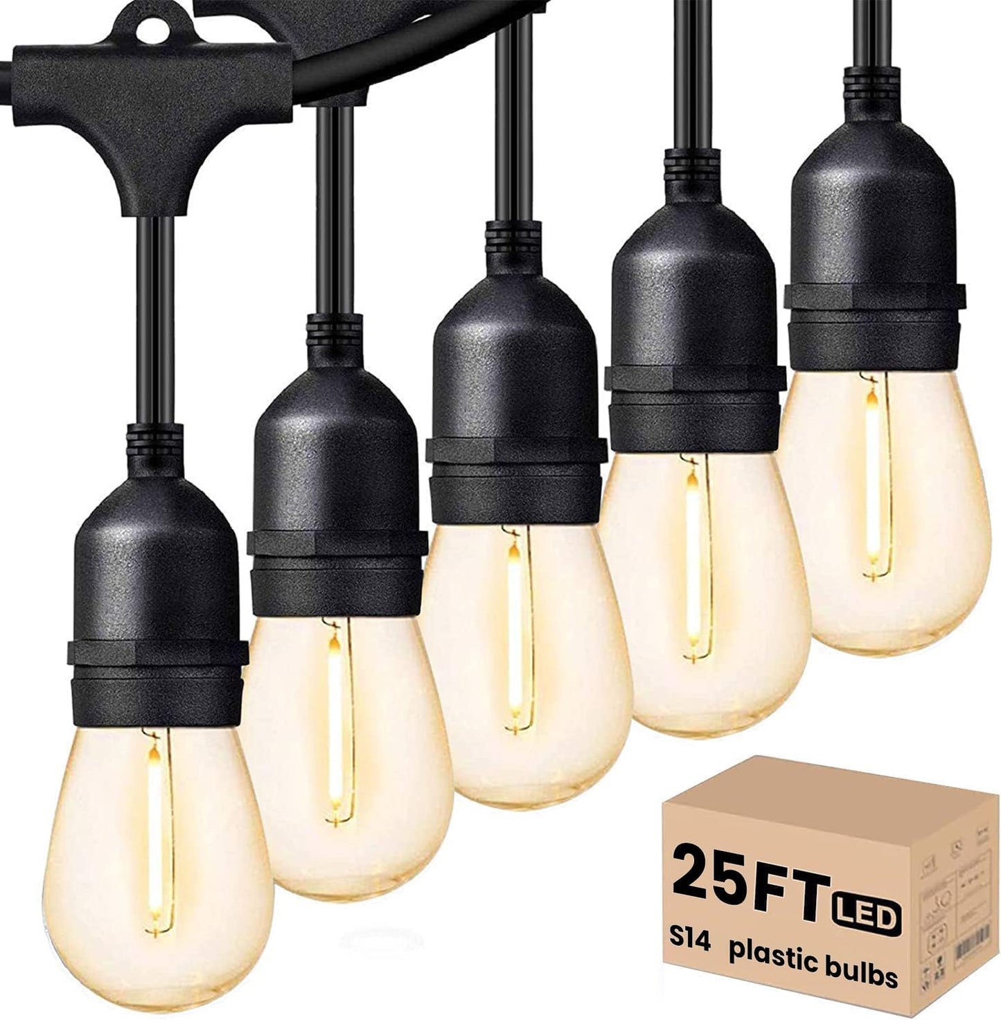 Cadena luces LED exteriores 25ft 9 bombillas E26 IP65 blanco cálido