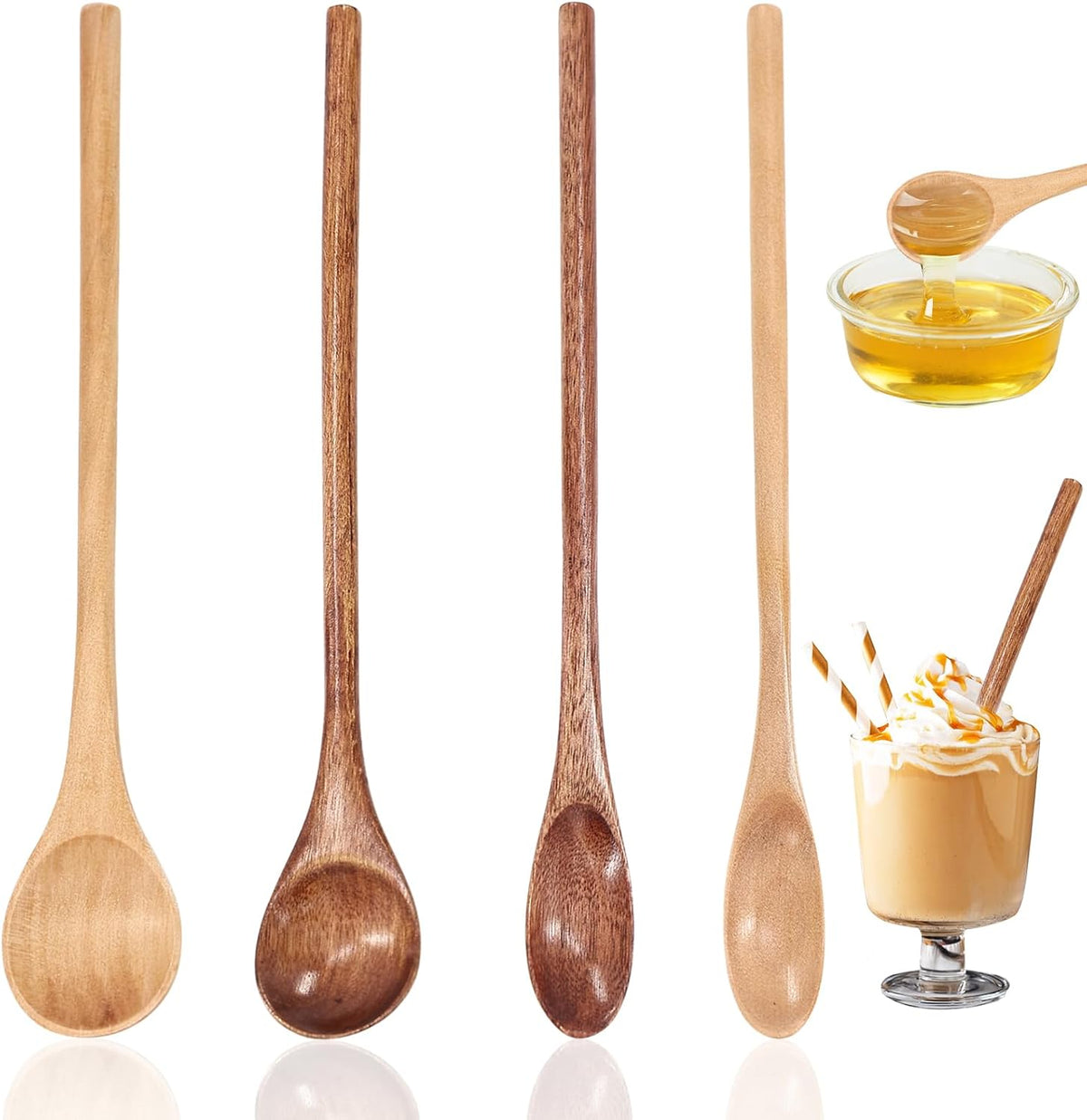 4 Cucharas Largas Madera 7.9pulg Estilo Japonés Cocina Bar