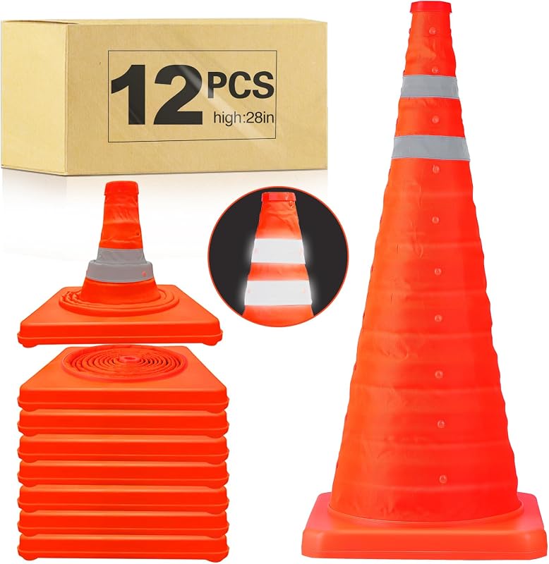 12 Conos Seguridad Plegables 28pulg Naranja Reflejantes