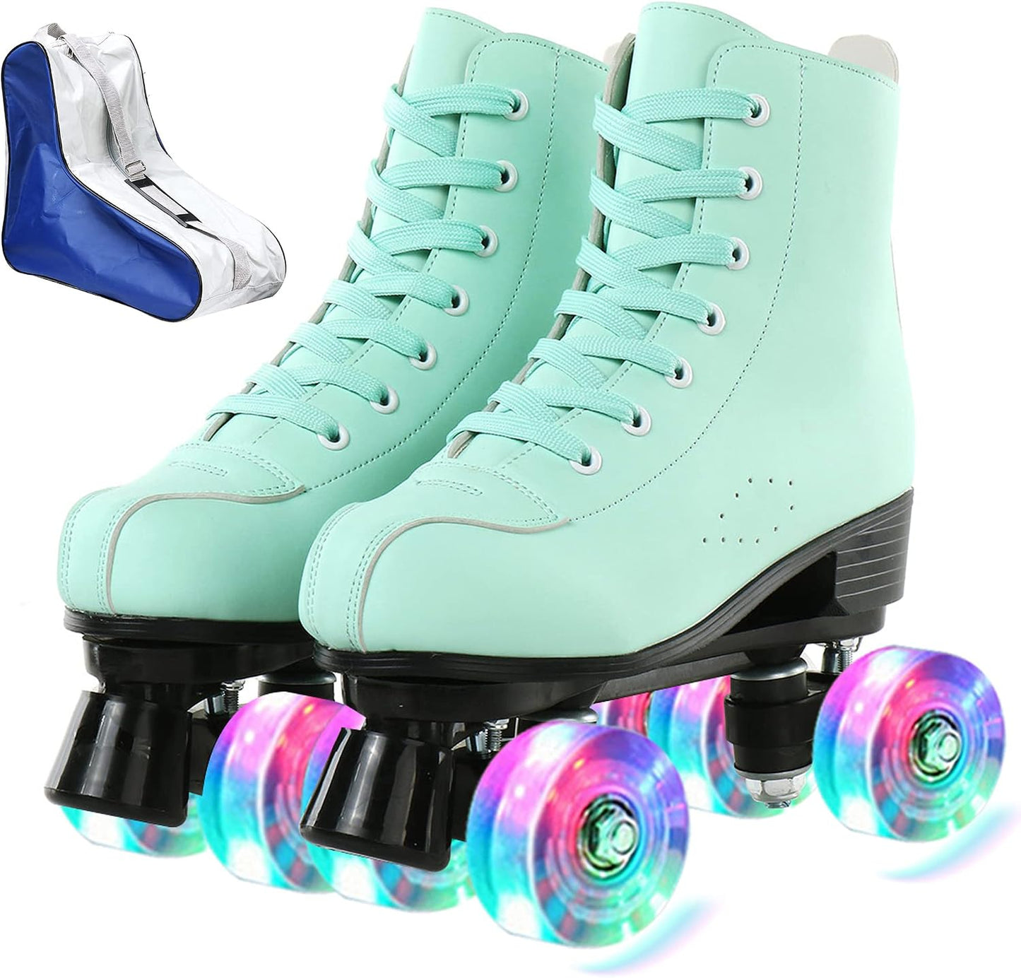 Patines mujer piel sintética verde con bolsa