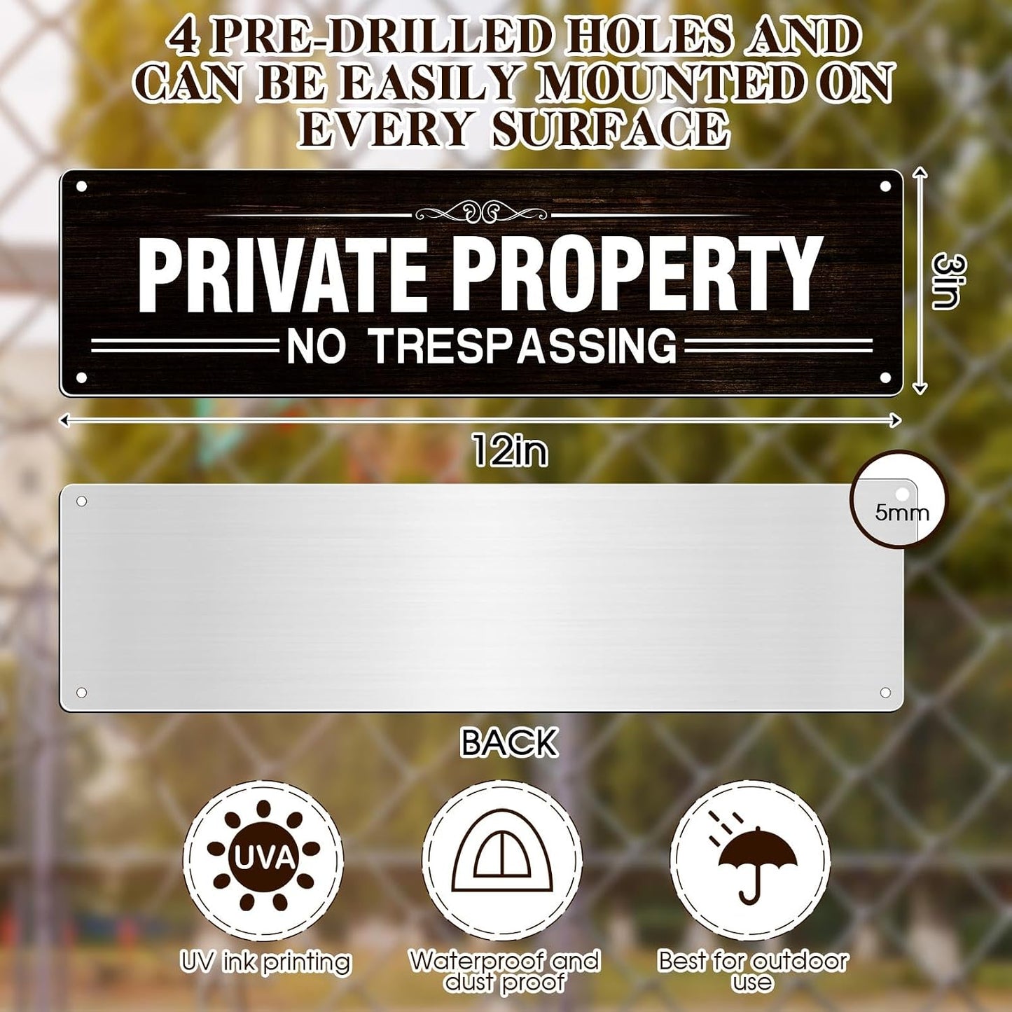 8 Letreros Propiedad Privada 12x3" Aluminio Resistentes UV