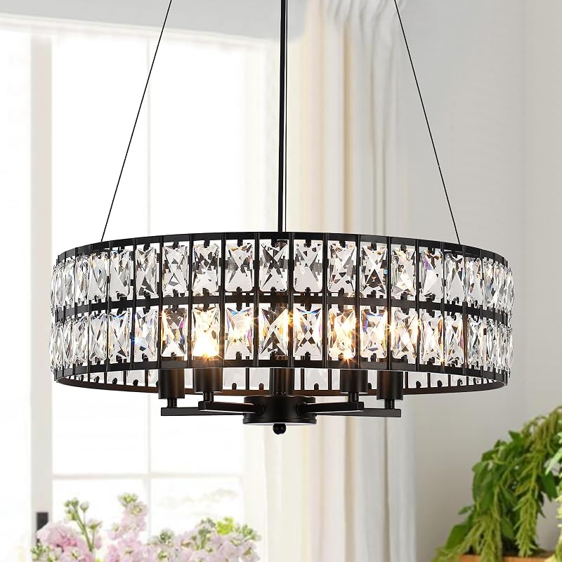 Candelabro cristal negro 5 luces 20pulg sala comedor