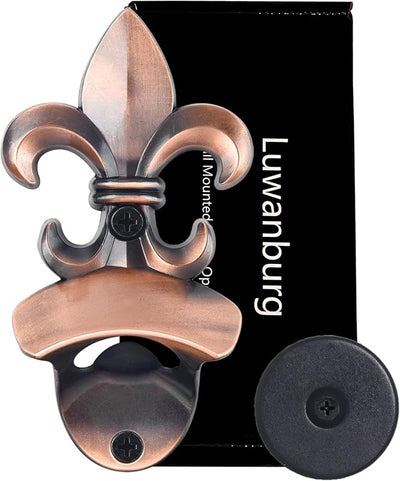 Abrebotellas magnético cobre antiguo fleur de lis con tapa