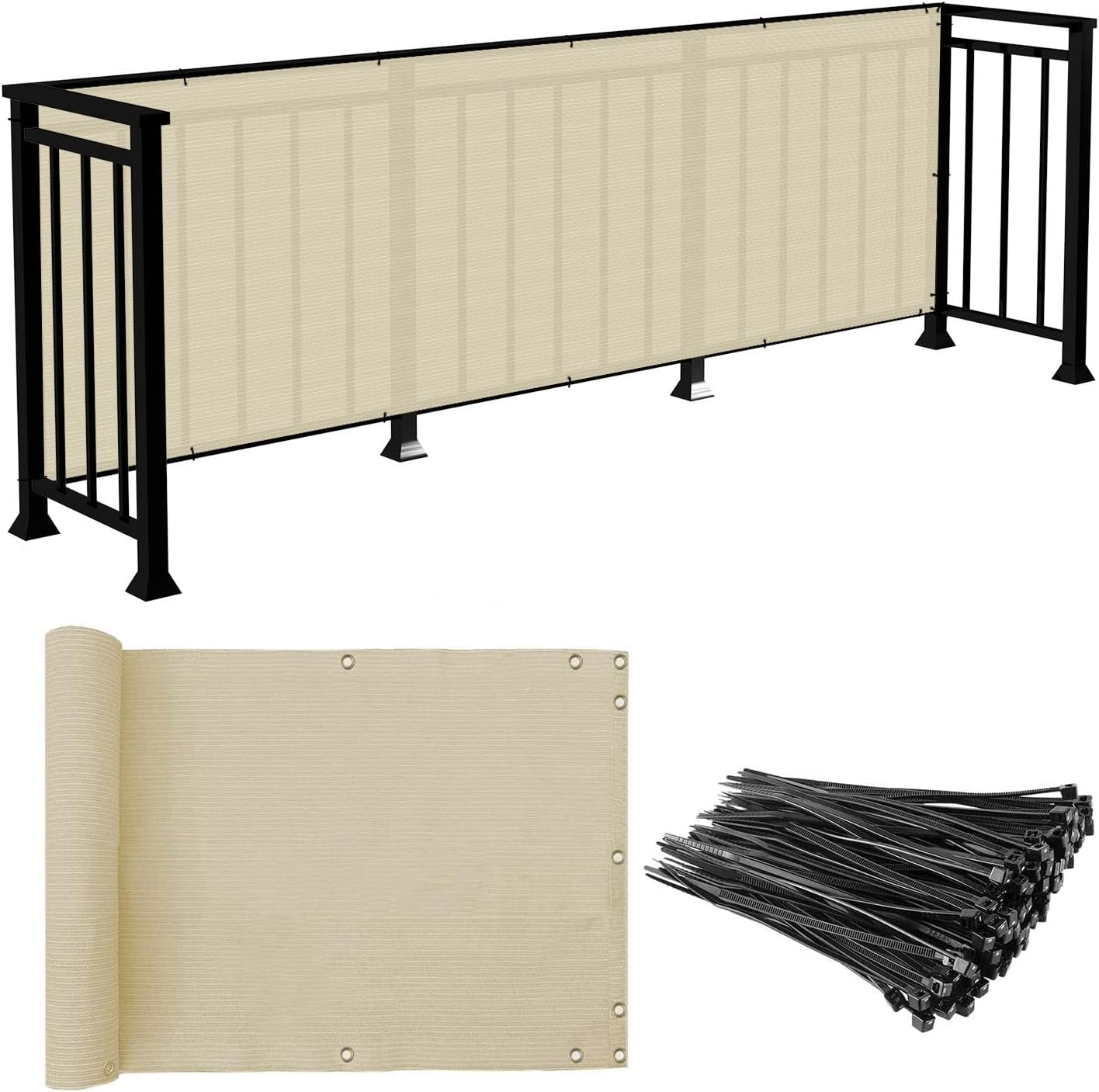 Pantalla privacidad balcón 2.5x12ft con bridas UV beige